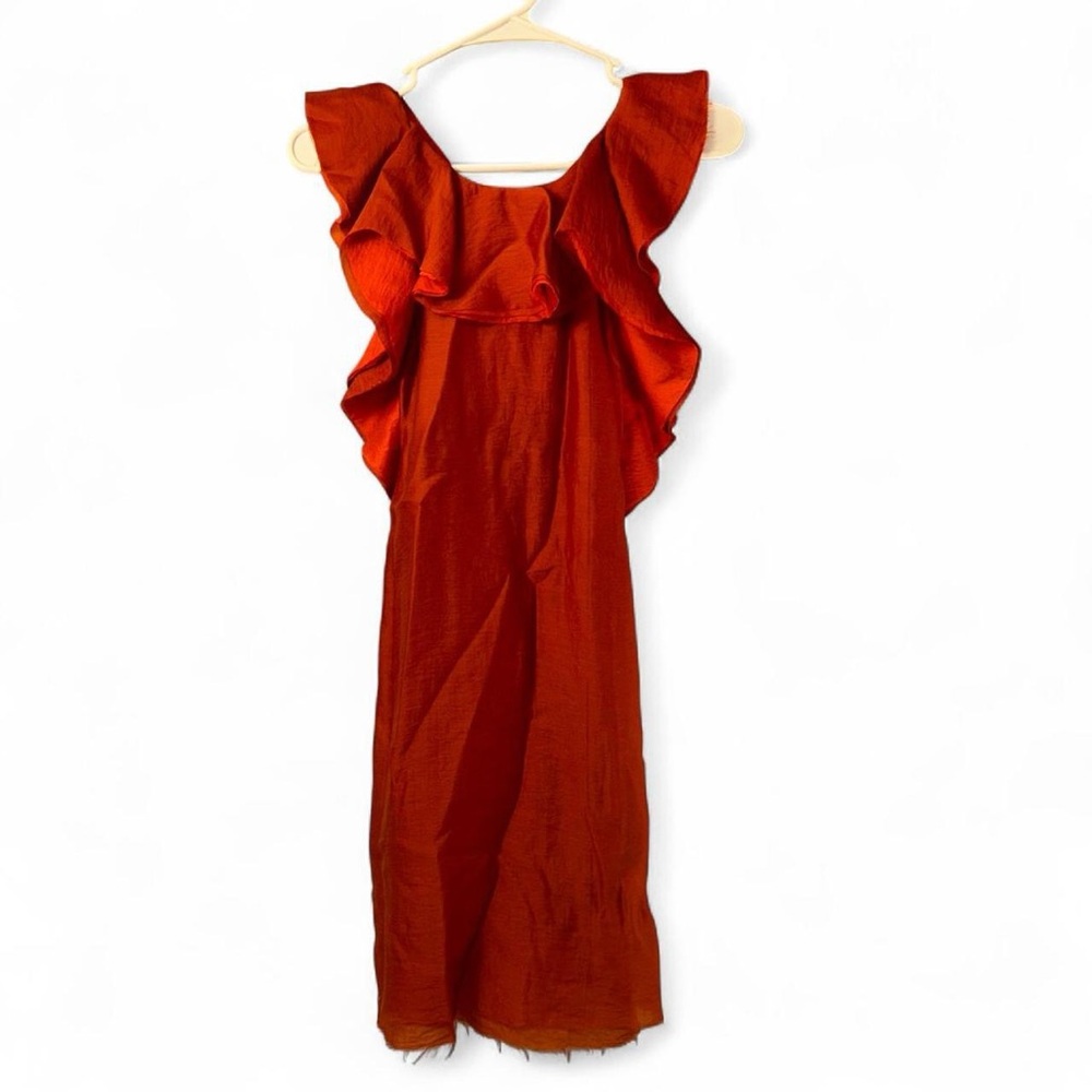 H&M Rust Ruffle-Shoulder Midi Dress - Picture 2 of 8